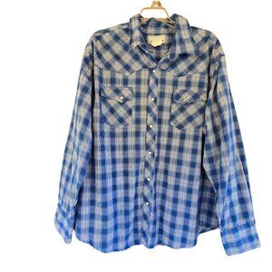Wrangler‎ Mens Blue Plaid Long Sleeve Shirt XXL 55% Cotton 45% Polyester Western